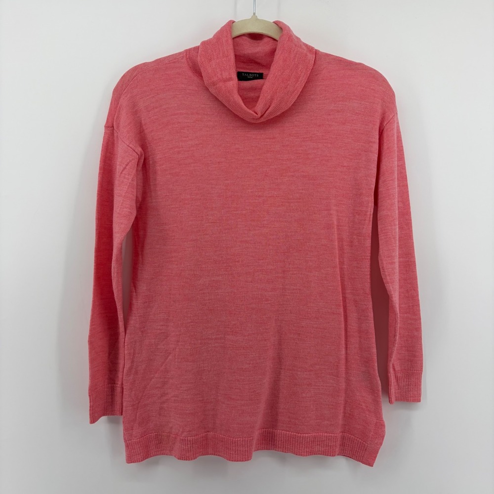 Talbots Cowl Neck Sweater Coral Pink Womens Size SP Pure Merino Wool Knit